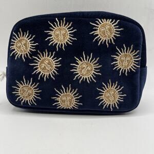ELIZABETH SCARLETT LONDON PRESSED Sun MAKEUP BAG EMBROIDERED VELVET Navy Blue